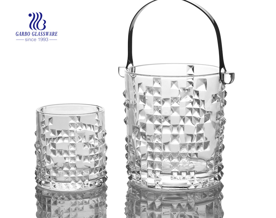 7PCS 1L Glass Ice Bucket Set with Wine Cooler and 11oz Glass Cups for Wholesale
