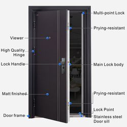 Exterior Steel Security Door Entrance Door Personal Custom Houseuse Door with Smart Lock
