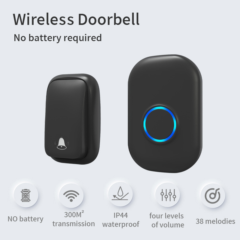 Plug-in Wireless Doorbell Strong Signal Kinetic No-Battery Required Wireless Doorbell