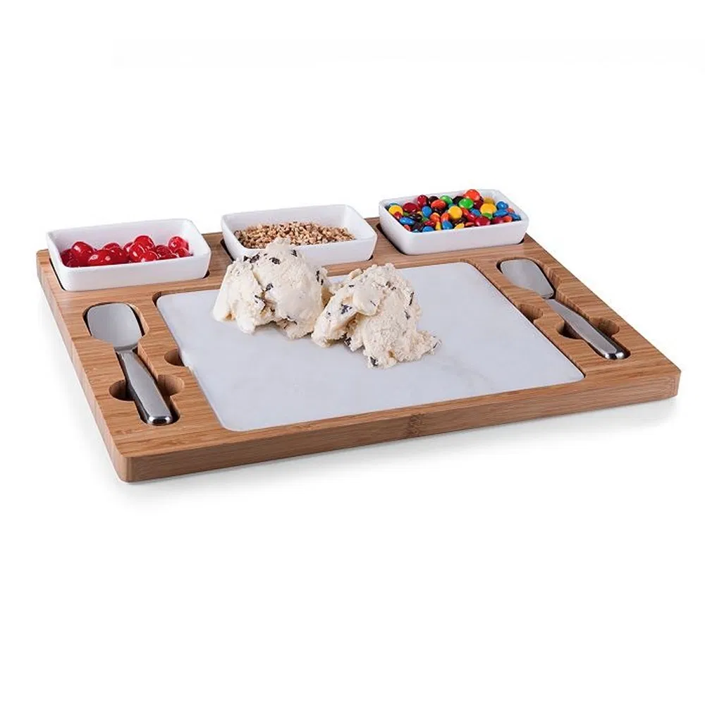 ODM Picnic Time Ice Cream Parlor Mixing Board Set Ice Cream Mixing Serving Boards Set Ice Cream Sundae Serving Bowl