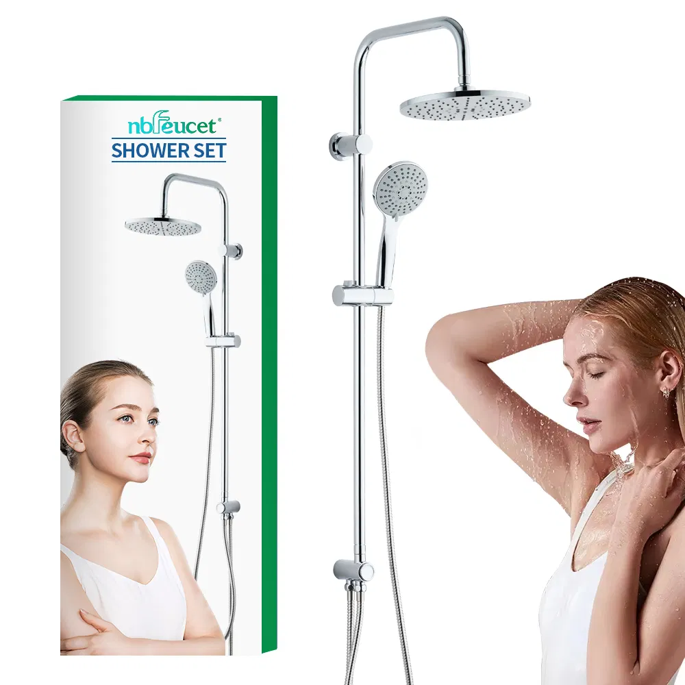Bathroom Faucet Accessories Adjustable Wall Mounted High Pole Rain Shower Column Top Shower Head Set