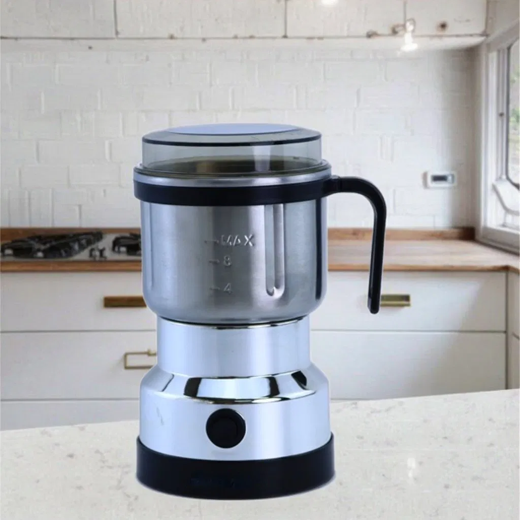 a Sophisticated Premium Portable Coffee Grinder with Stainless Steel Blades and Hassle-Free Cleaning