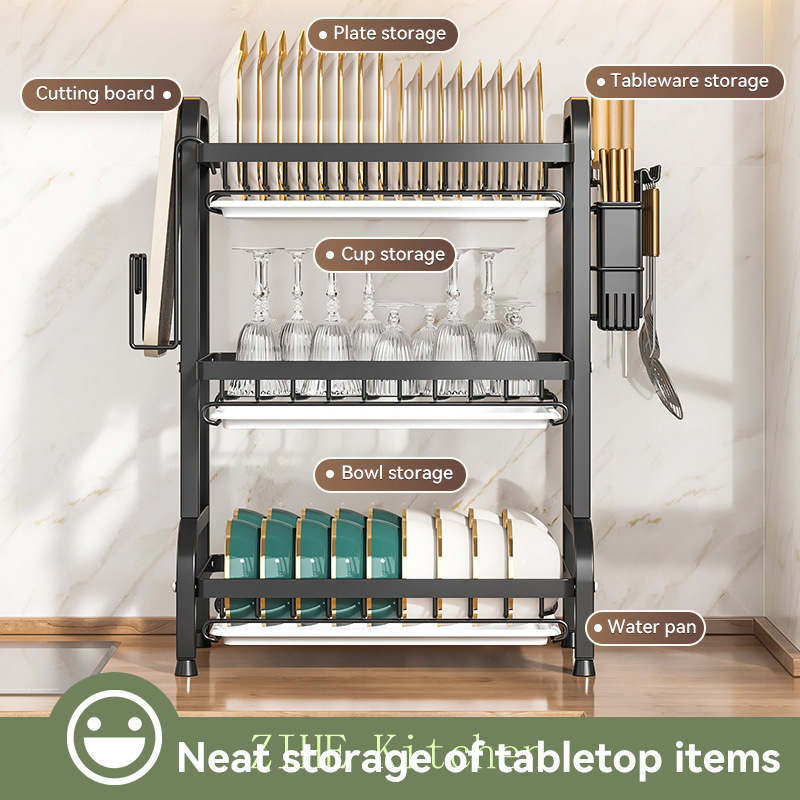 Modern Minimalist Kitchen Countertop Drain Bowl and Dish Integrated Storage Rack