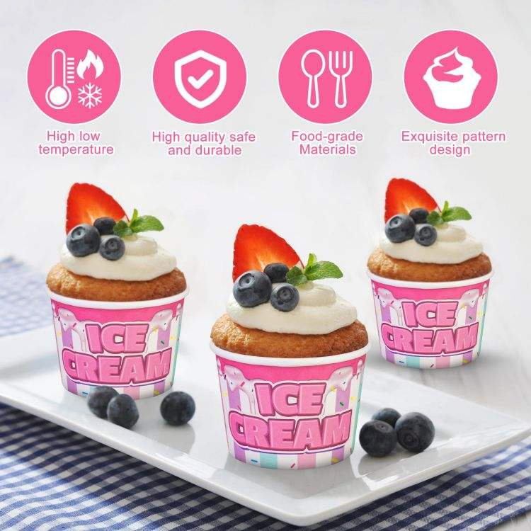 4oz 5oz 6oz 8oz Custom Printed Design Food Grade Ice Cream Packaging Disposable Paper Ice Cream Cup with Lid