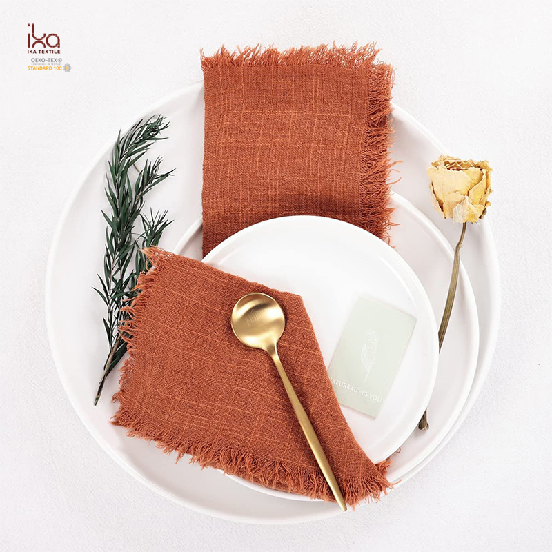 Wedding Personalized Cloth Eco Friendly White Logo Embroidered Cotton Linen Custom Printed Restaurant Table Napkin with Hemstitch