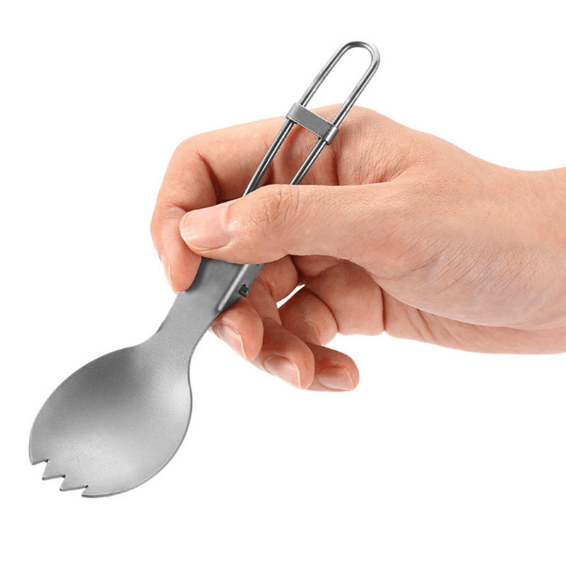 Portable Foldable Fork and Spoon Titanium Camping Cutlery for Travel Bl16042