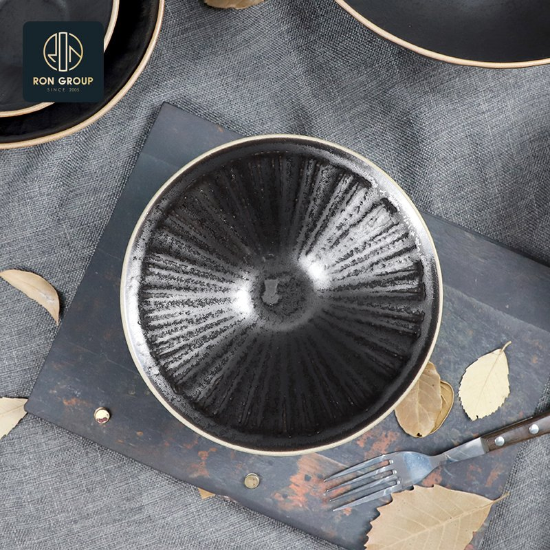 Wholesales Black Durable Heat-Resistant 6/8 Inch Round Ceramic Salad Sauce Soup Bowl for Catering Dinnerware Tableware