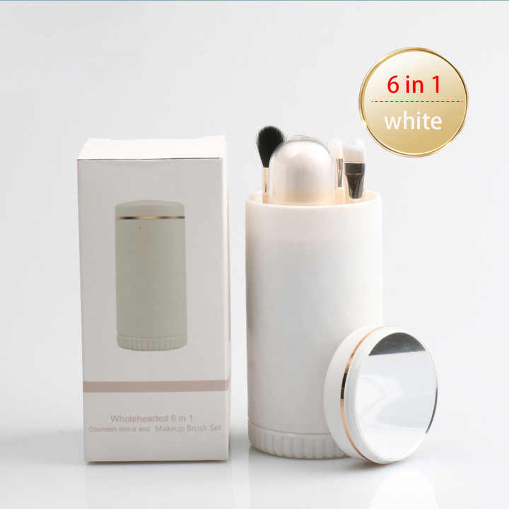 6 Pieces Marble Custom Cosmetic Make up Brushes Makeup Brush Set with Cylinder Case Holder