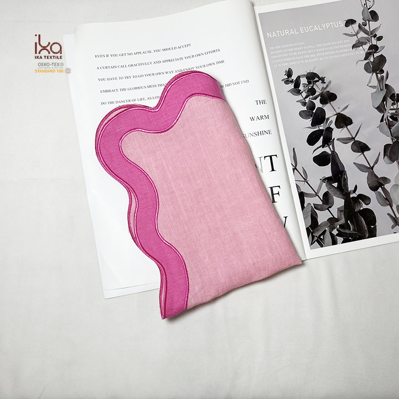 Rose Irregular Scalloped Rustic Aesthetic Home Decor Linen Custom Logo Printed Embroidery Hemstitch Plain Cloth Table Napkins