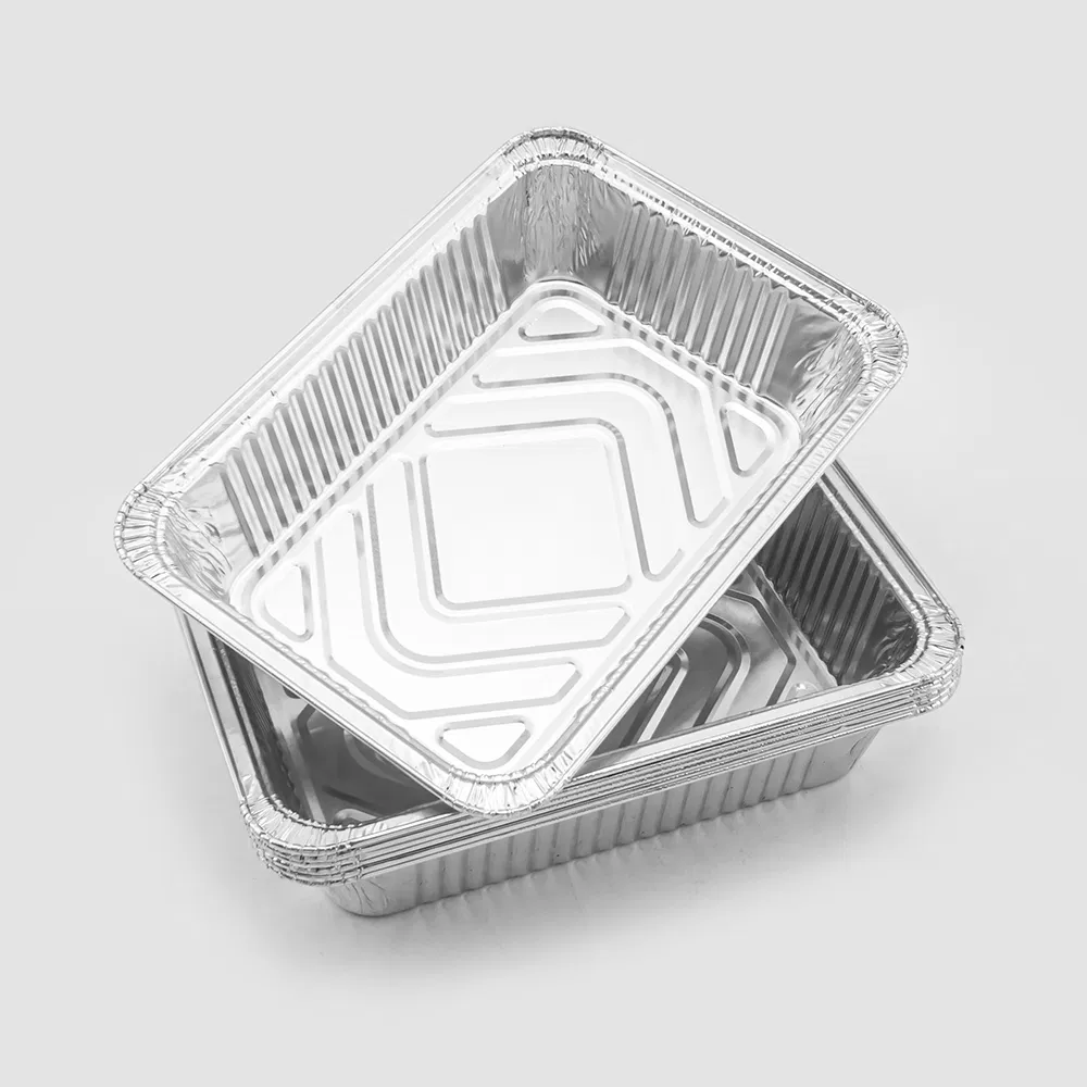 Factory Custom Smooth Edge Disposable Rectangular Aluminum Foil Food Fast Food Container with Lid