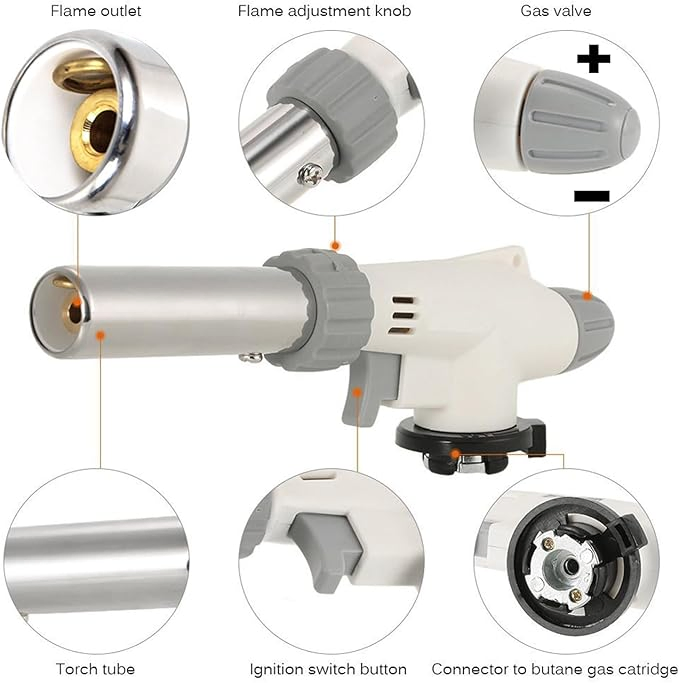 Butane (Not Includ) Torch Kitchen Blow Lighter - Adjustable Flame with Reverse Use for Creme BBQ Baking