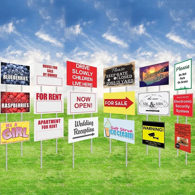 Wholesale Custom Made Shape 18X24 Yard Sign Withh-Stakes PP Material Corrugated Plastic Sign Board UV Printing Coroplast Lawn Signs