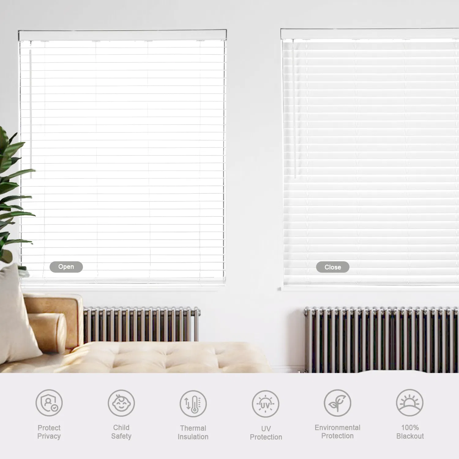 Simple Style PVC Blinds for Louver Windows with Cordless Control