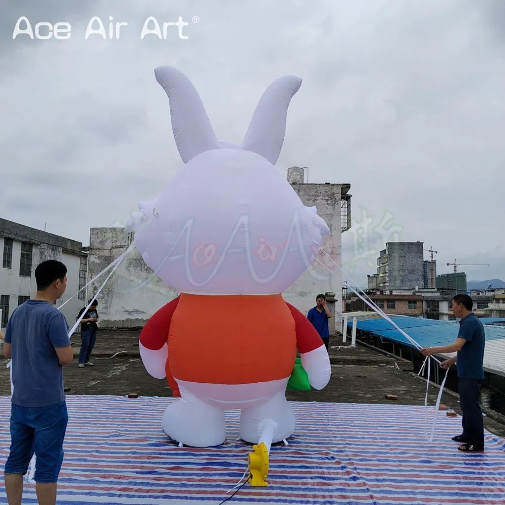Popular 4mh Inflatable Bunny Rabbits with Umbrella Inflatable Animals Cartoons for Outdoor Decorations Advertising
