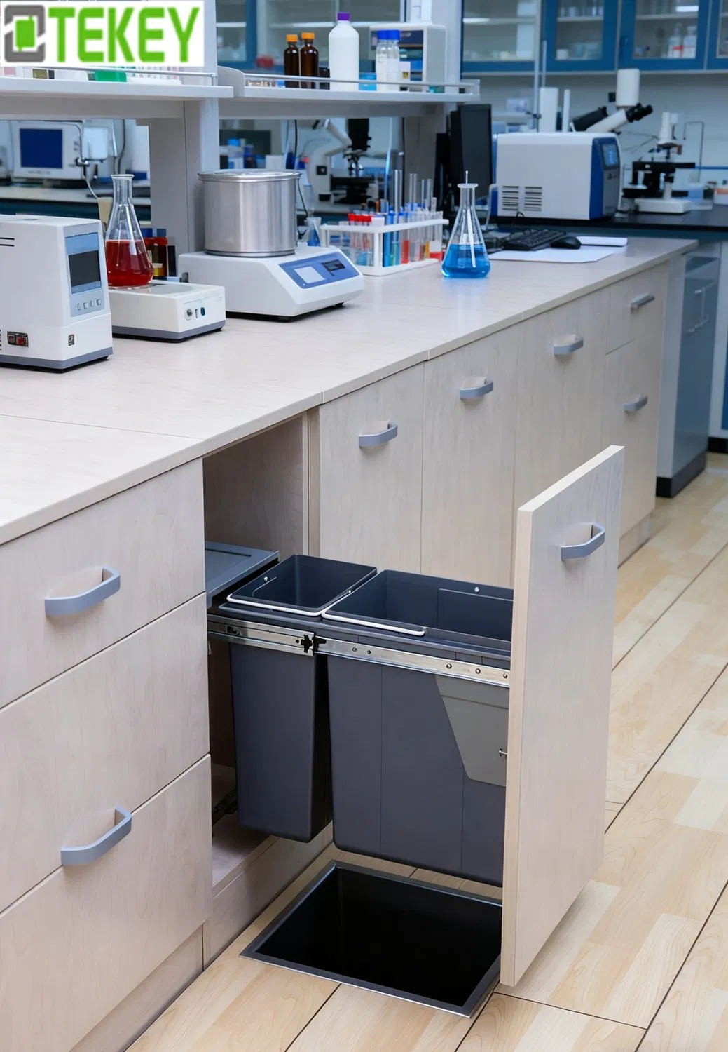 Tekey Kitchen Waste Container Cabinet Double Bin Soft-Close Pull out Waste Bin Kitchen Trash Can Plastic Dustbins Furniture Hanger Kitchen Storage Bin