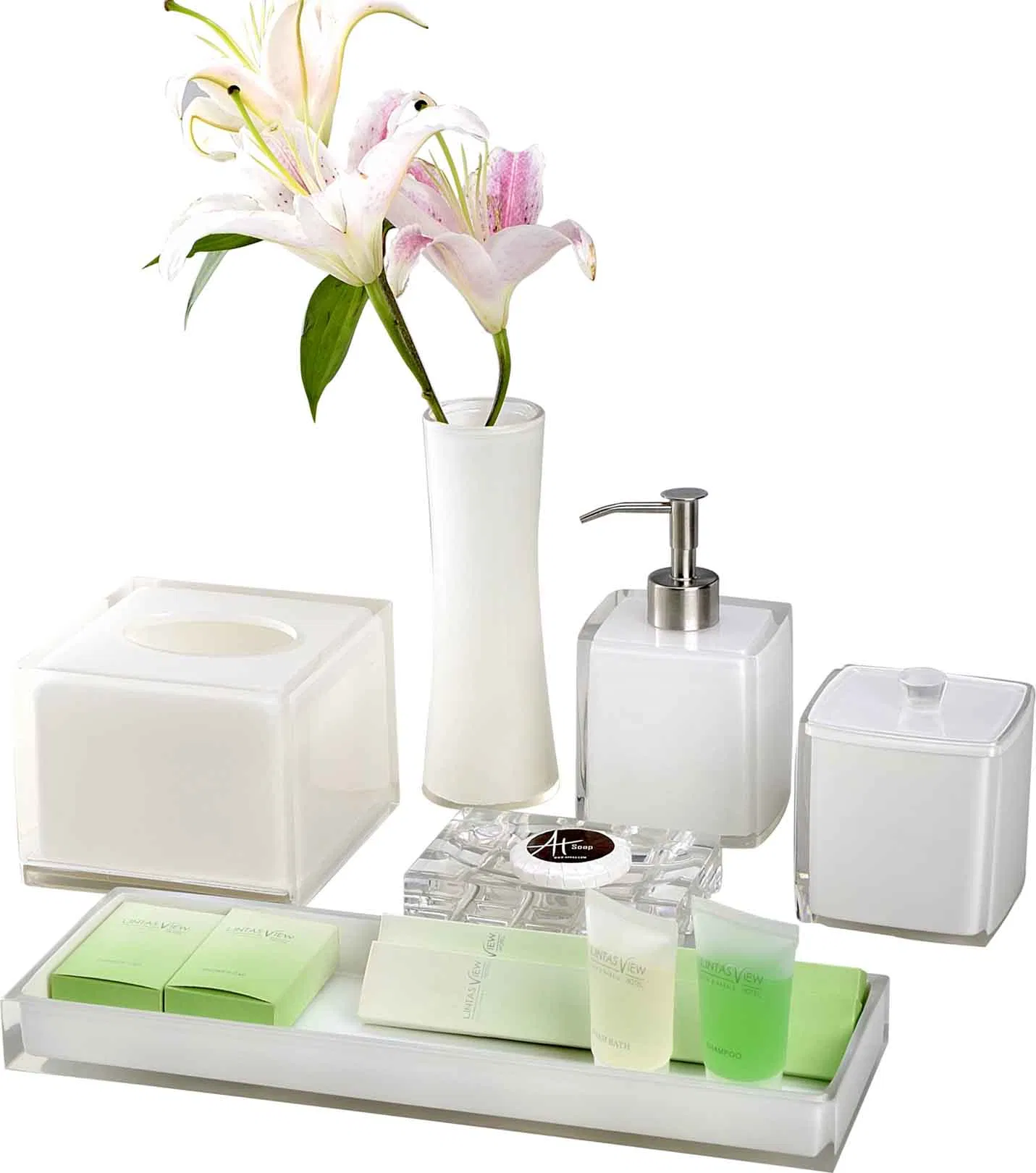 Waterproof White Crystal Resin Soap Dish for Hotel Room