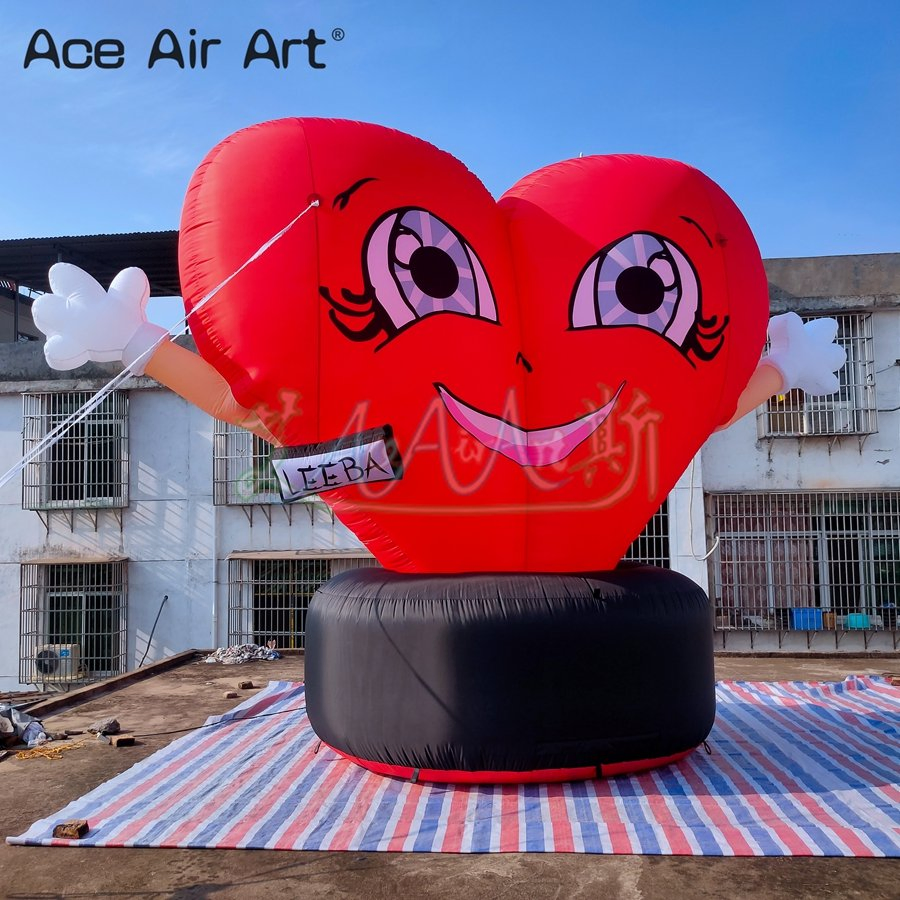 Custom Inflatable Heart Cartoon Model with Black Base for Valentine's Day Party Decoration
