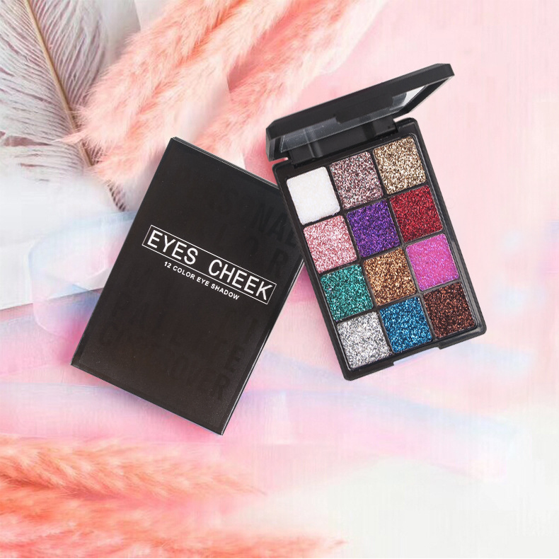 Wnm 333 Cross-Border Hot Sale 12 Color Diamond Highlight Sequin Eyeshadow Palette Shiny Glitter Powder Stage Makeup Eyeshadow Palette Can Be Customized