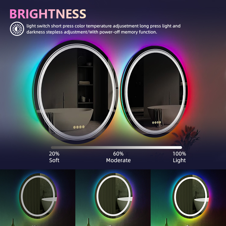 Modern Round Anti-Fog Technology Smart Mirror Multi Color LED Lighting Mirror with LED Light for Modern Home