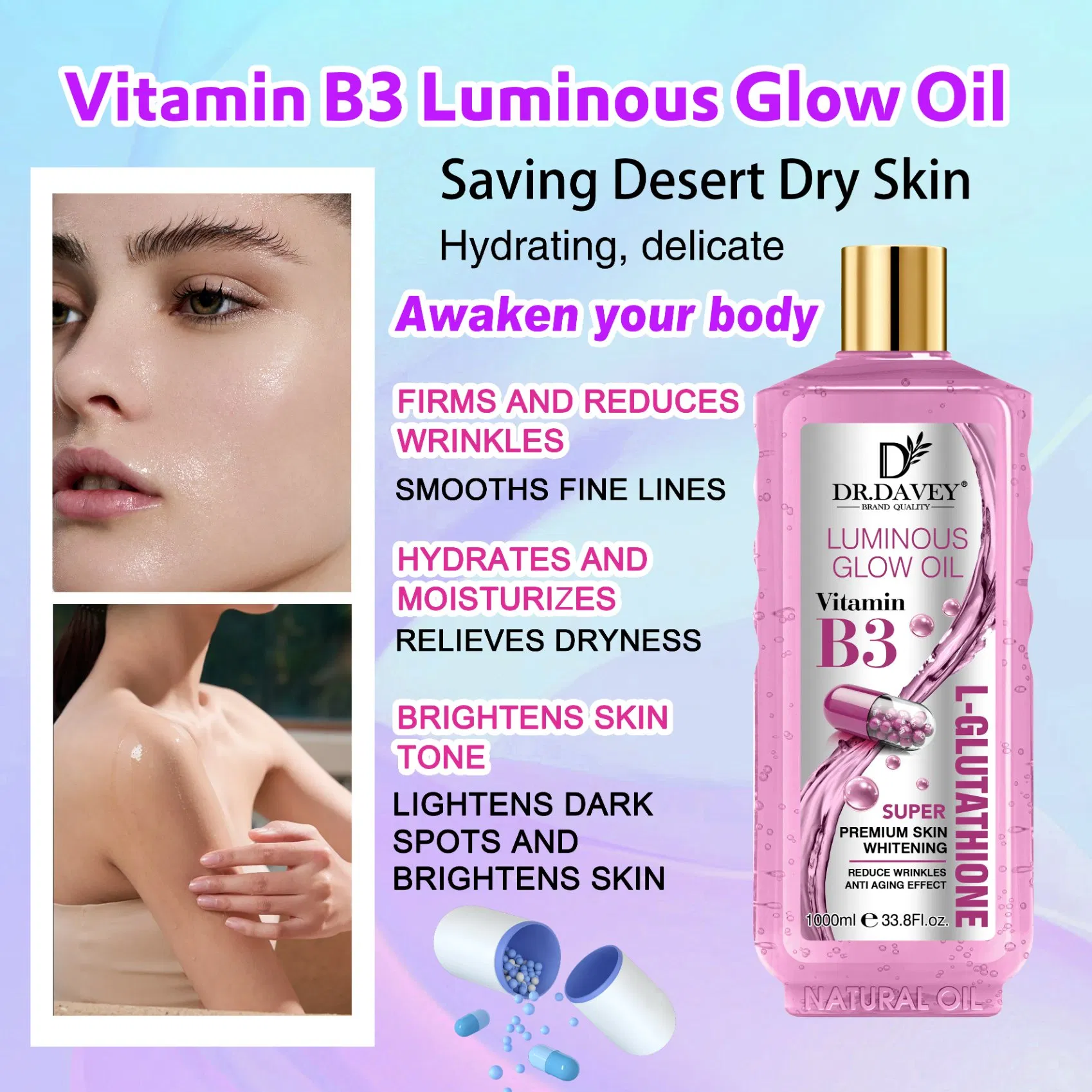 Dr. Davey Luminous Glow Oil with Vitamin B3 & L-Glutathione 1000ml