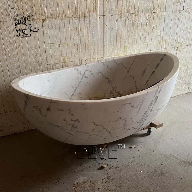 Blve High Class Western Style Bathroom Oval Large Freestanding Green Marble Polishing Bathtub Price
