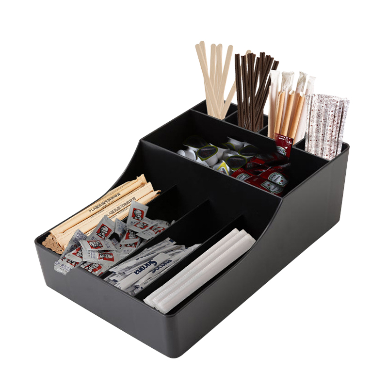 Coffee Cup Dispenser and Lid Holder with Straw and Condiment Pockets