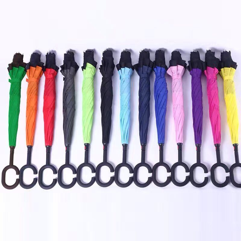 Lily Print Car Reverse Straight Manual Umbrella Windproof Function