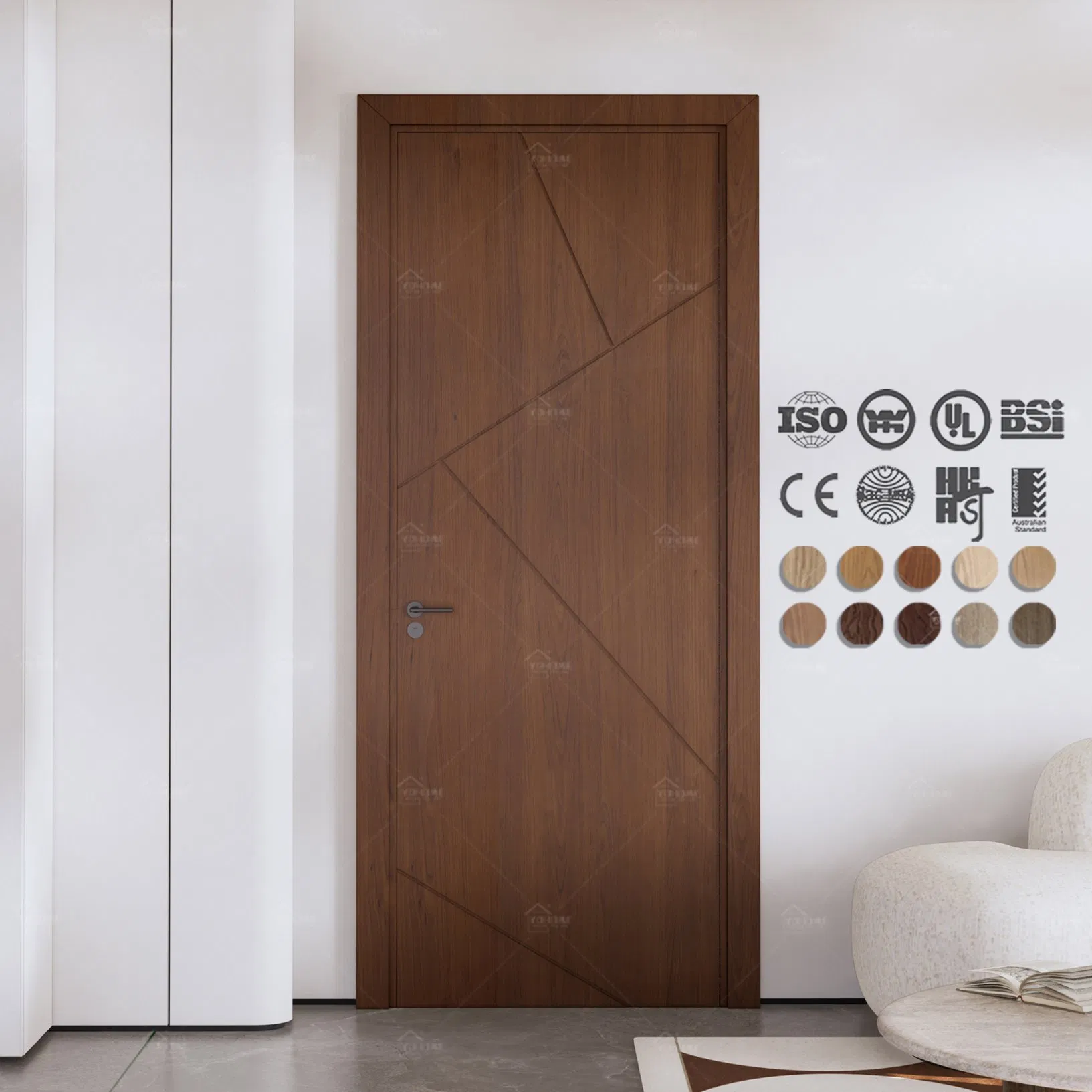 Foshan Yohome New Design Fashion Style Wooden Door for Living Room Sound-Proof Internal Wood Door