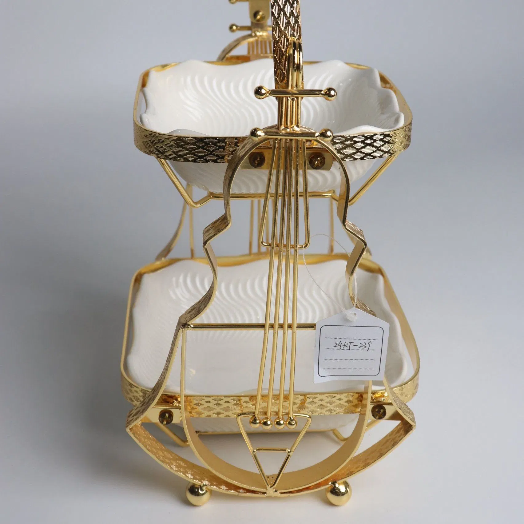 Home Ornament Gold-Plated Iron Frame with Double-Layer Ceramic Bowl