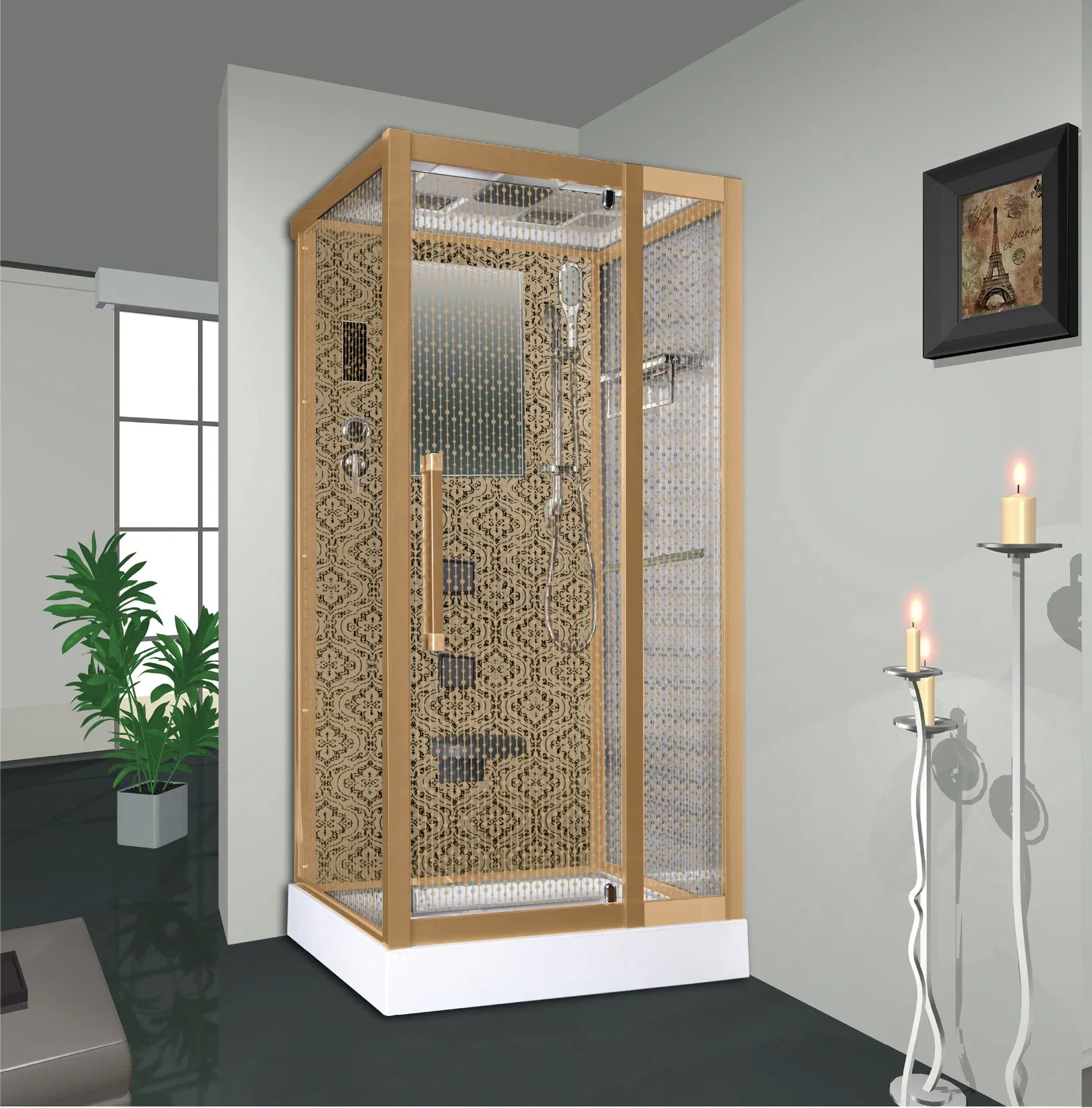 LED Light Massage Steam 8mm Pull Glass Bathroom Shower Room Cabin Cubicle