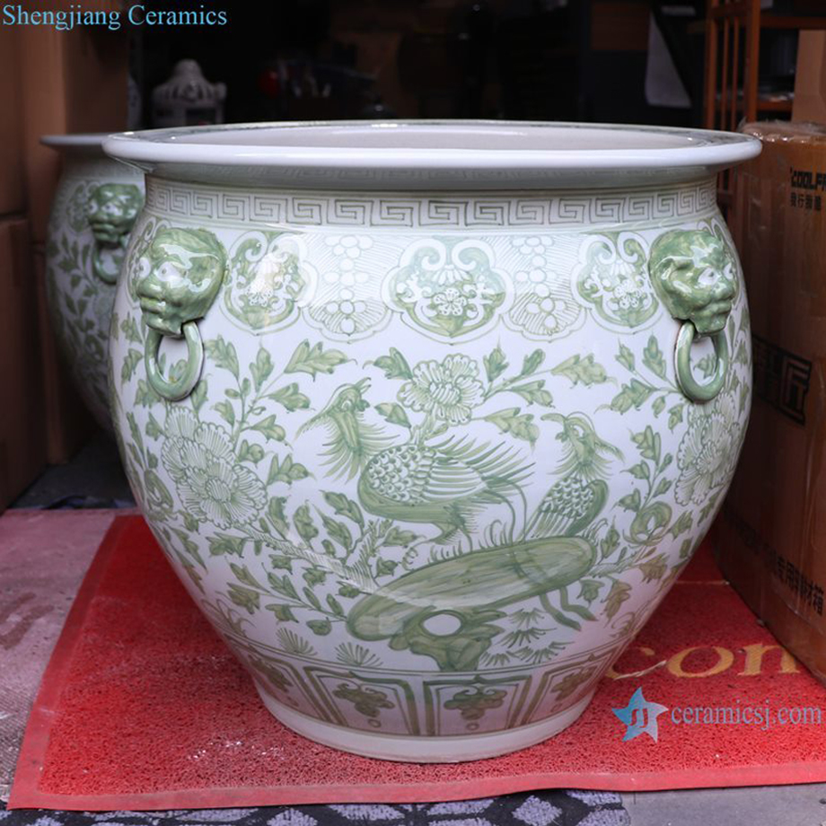 Горшок керамический ручной работы зеленый белый RZSD05-D Jingdezhen
