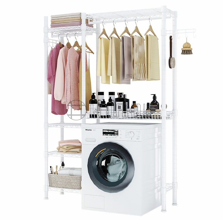 Freestanding Laundry Storage Shelf for Over Washer and Dryer with with Wire Basket