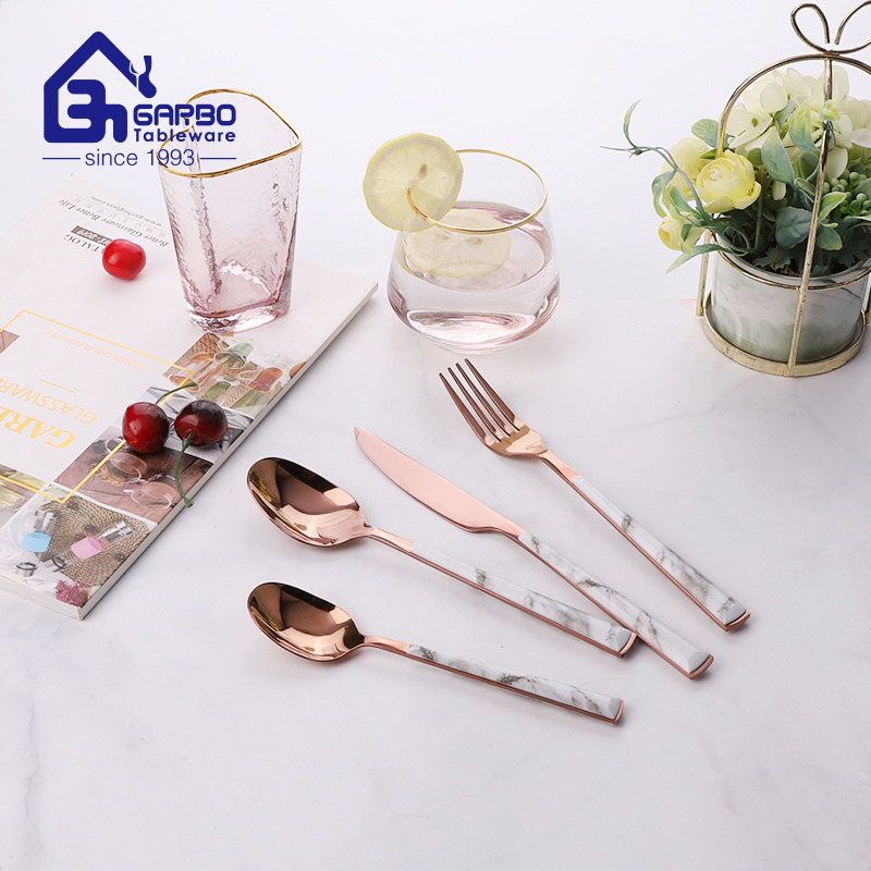 21cm Long Dinnerware Flatware PVD Rose Golden Plastic Handle Royal Cutlery Set Stainless Steel