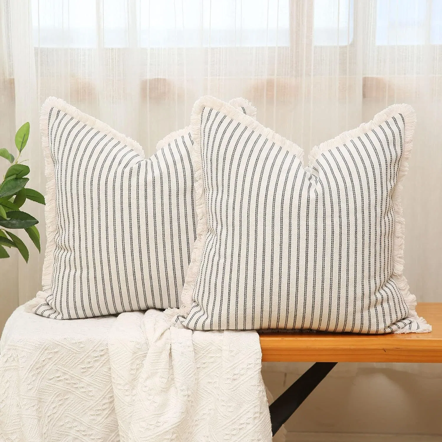 Striped Cotton Linen Tassel Jacquard Throw Pillow Cover Macrame Fringe Decorative Sofa Luxury Kilim Cushion Covers