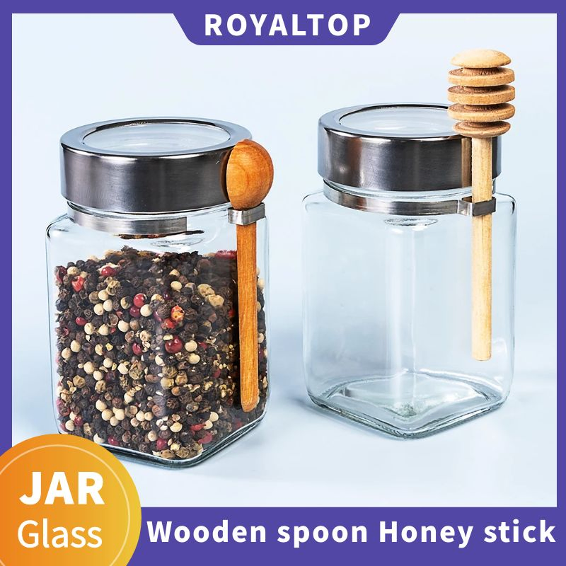 Пряные стеклянные банки 300 мл с деревянными ложками