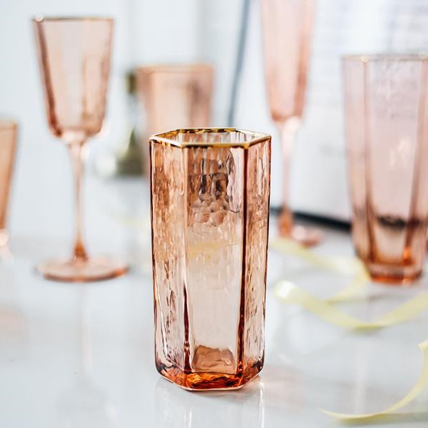 Hammer Grain Unleaded Champagne Glass/Coral Light Luxurious Golden Rim Wine Glass/Goblet Champagne Glass