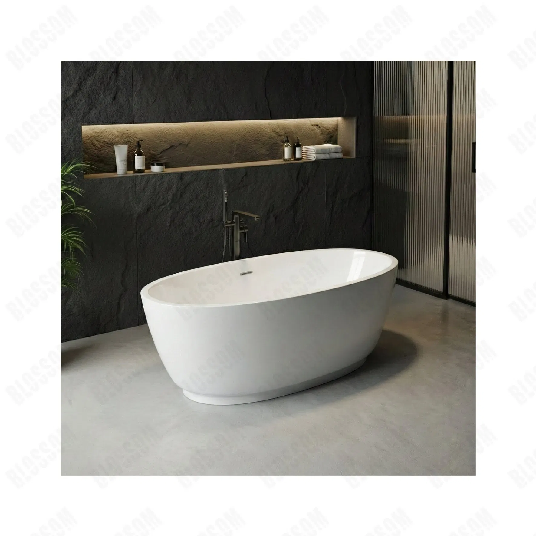 Deep Soak Freestanding Oval Sleek White Acrylic Modern Eco-Friendly Bathtub Drainer Bathroom 3D Model Design Customizable 2-Year