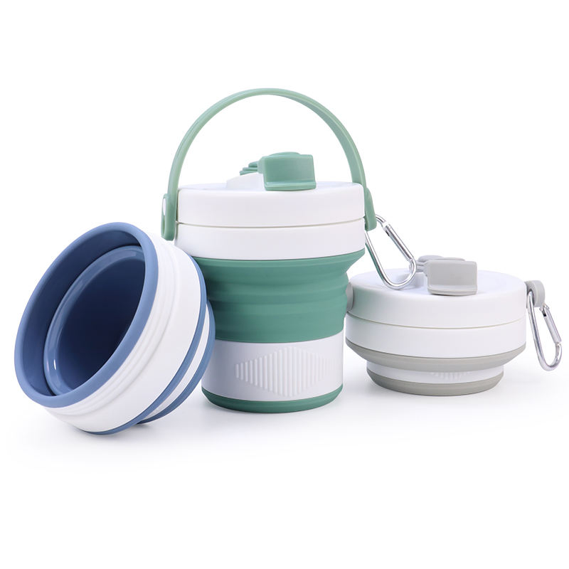Eco Friendly Portable Reusable Collapsible High Quality Unbreakable Silicone Folding Coffee Cup with Lid and Handle