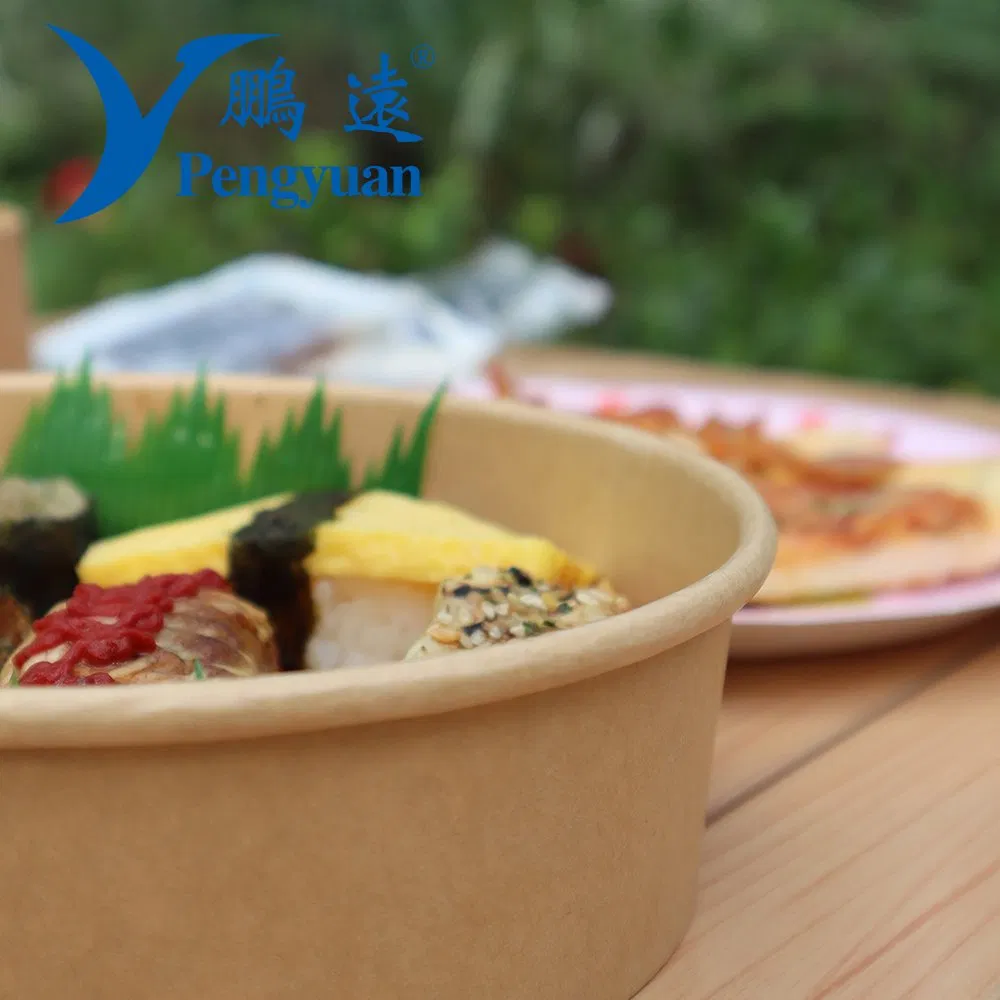 Custom Printed Disposable Round 500ml 750ml 1000ml Food Soup Brown Salad Kraft Paper Bowl with Lid