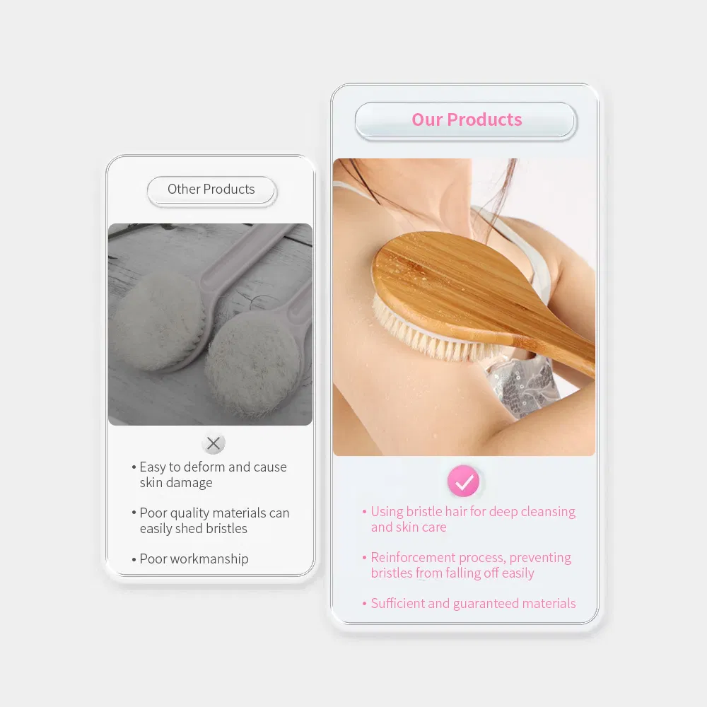 Boar Bristle Wood Long Handle Dry Wet Shower Brushes Wooden Soft Comfortable Bath Body Back Brush