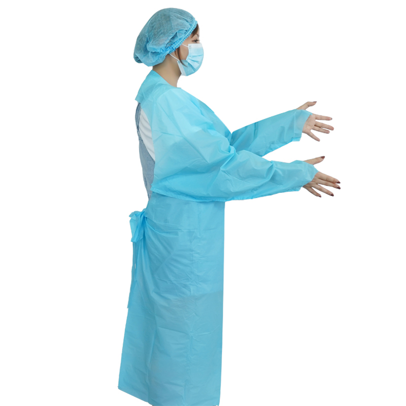 Disposable Dental CPE Gown Surgical Plastic Waterproof CPE Isolation Gown Blue with Long Sleeve in Stock