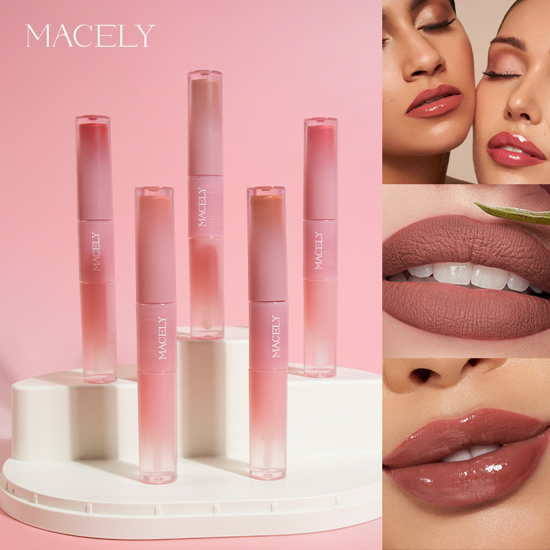 OEM/ODM 2 In1 Double-Ended Lip Gloss Mirror Moist Plump Lip Glaze