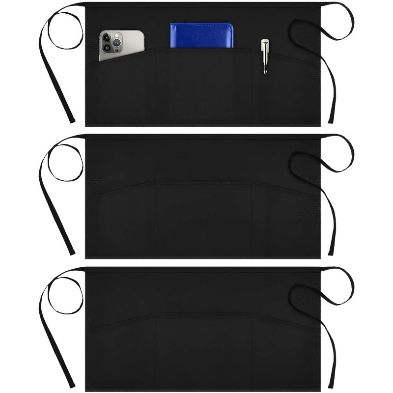 Promotional Hot Sale Classic 3PCS Polyester Fabric Waterproof Waitress Waiter Waist Aprons