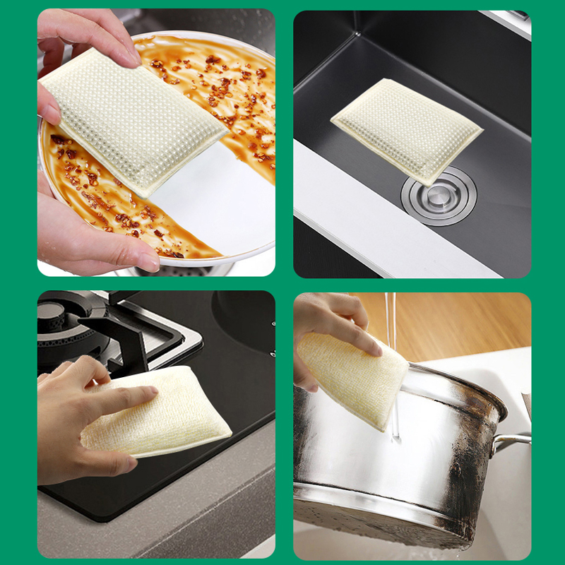 Wholesale Magic Bamboo Kitchen Cleaning Sponge Double-Sided Reusable Natural Absorbent Dish Washing Sponges Scouring Pads