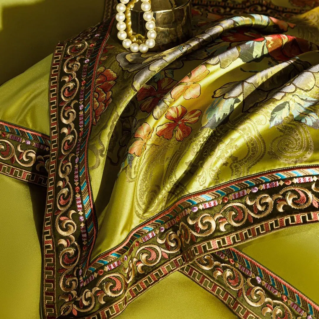 High-Quality Jacquard Comforter Duvet Quilt Cover 100% Cotton Bed Linen Fitted Sheets Green 4 Piece Home Textile Coverlets Bedding Set Supplier