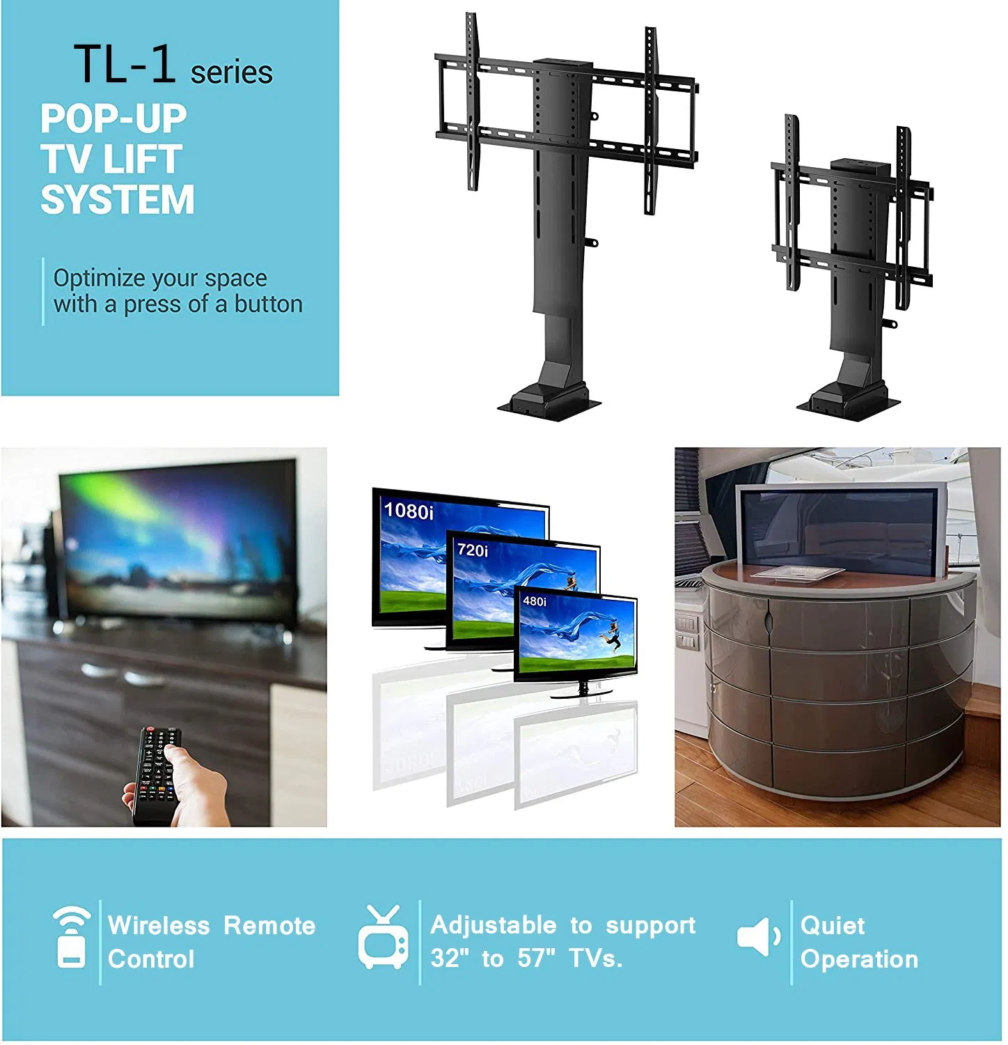 Height Adjustable 161cm Load Bearing 80kg TV Lift Stand for 32-57 Inch TV Bracket Vesa 400*400 Mount