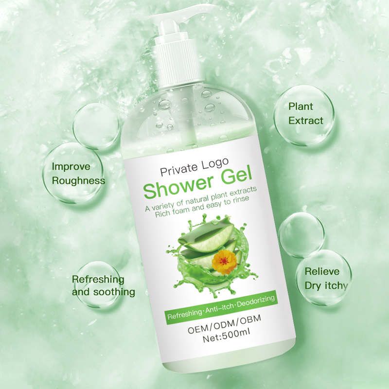 Private Label Natural Plant Extracts Moisturizing Lasting Refreshing Anti-Itching Deodorizing Shower Gel 500ml Body Wash Aloe Vera Shower Gel
