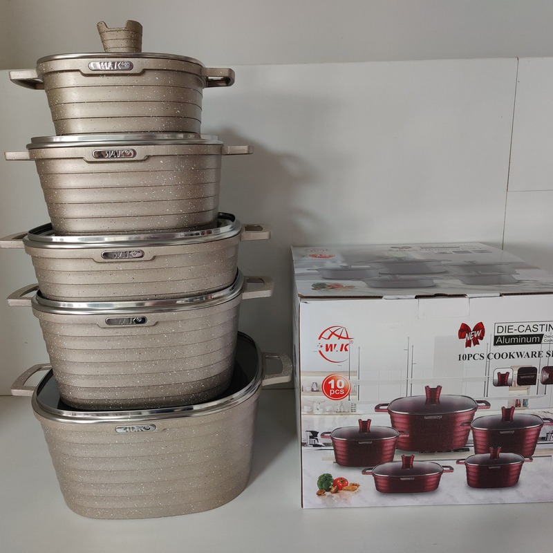 10 PCS Cooking Pot granite Marble Coating Die Casting Non-Sitck Casseroles Kitchenware Set Cookware Set
