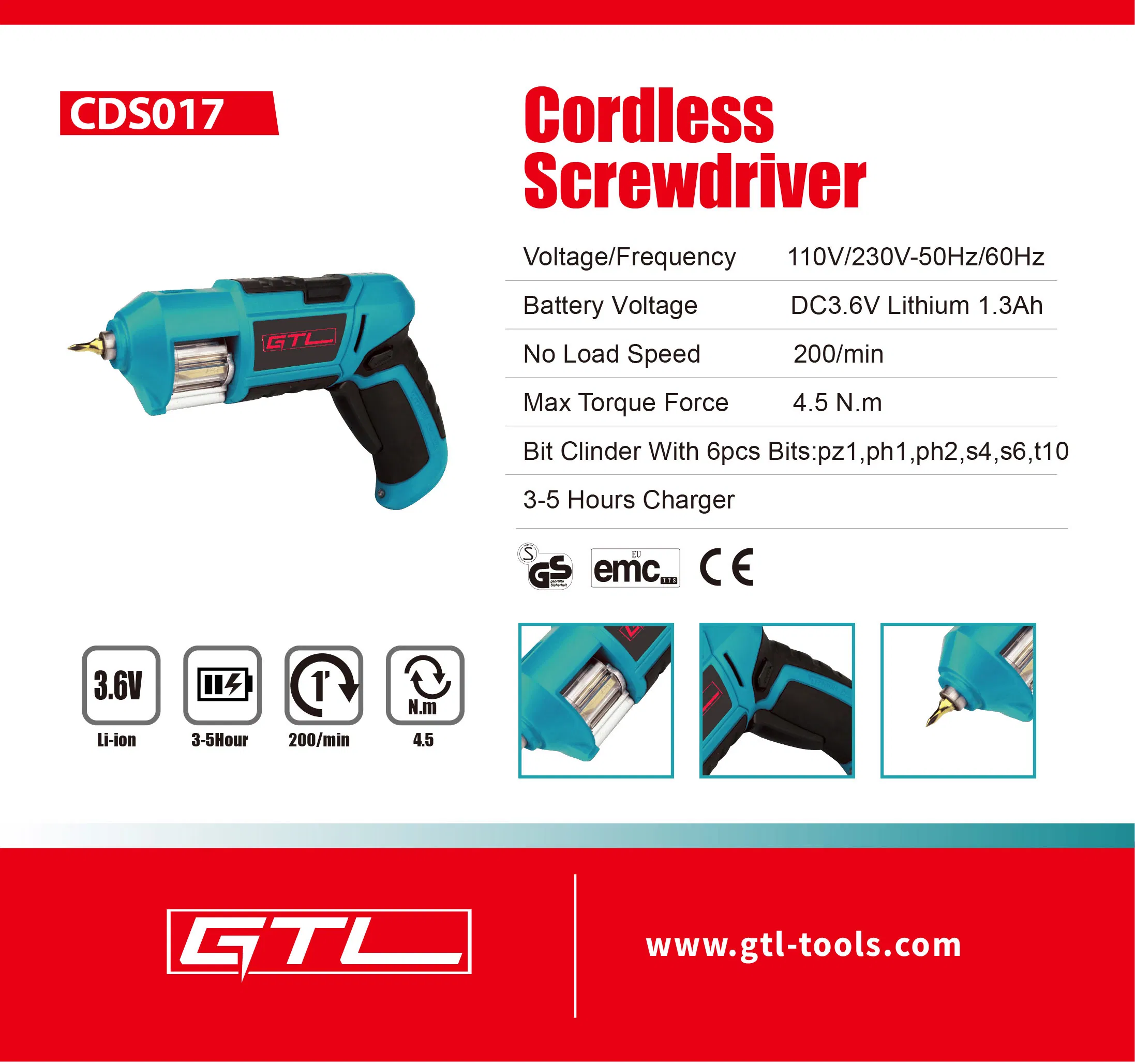 Cordless Screwdriver, 3.6V Cordless Screwdriver with Auto Install Screw System, Lithium Screwdriver, Li-ion Screwdriver with LED and Battery 3.6V 1.3ah (CDS017)