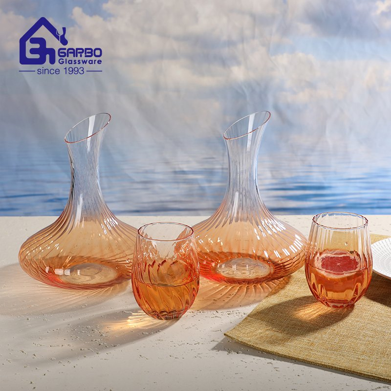Line Design Orange Spray Color Glass Wine Decanter and Cups Drinking Set
